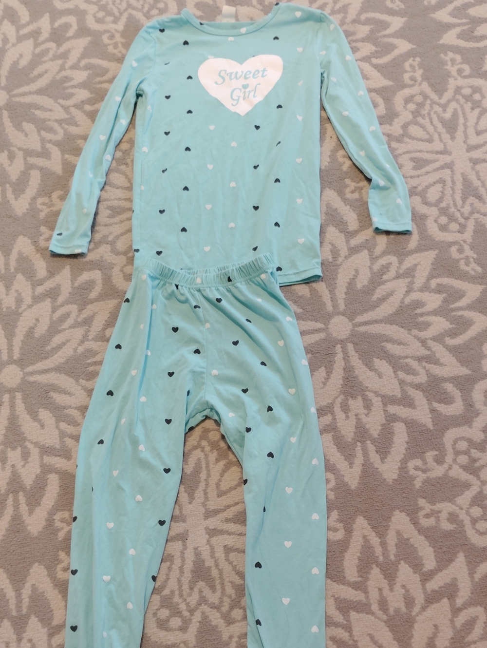 Girls' Sweet Girl Heart Pajama Set - Mint